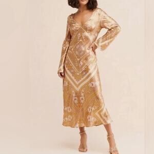 NEW Free People Light Scarf print silky satiny midi dress, 10